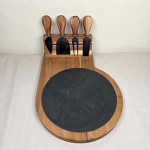 Cheese Board Set w/ Slate Tray & 4 Tools Wood Charcuterie Serving